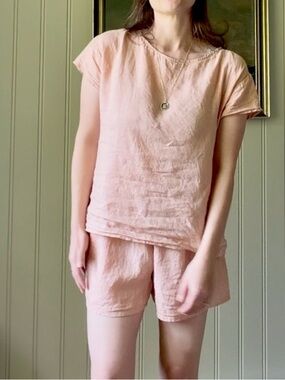 Handmade 100% Linen 2 Piece Set - Blush - Small